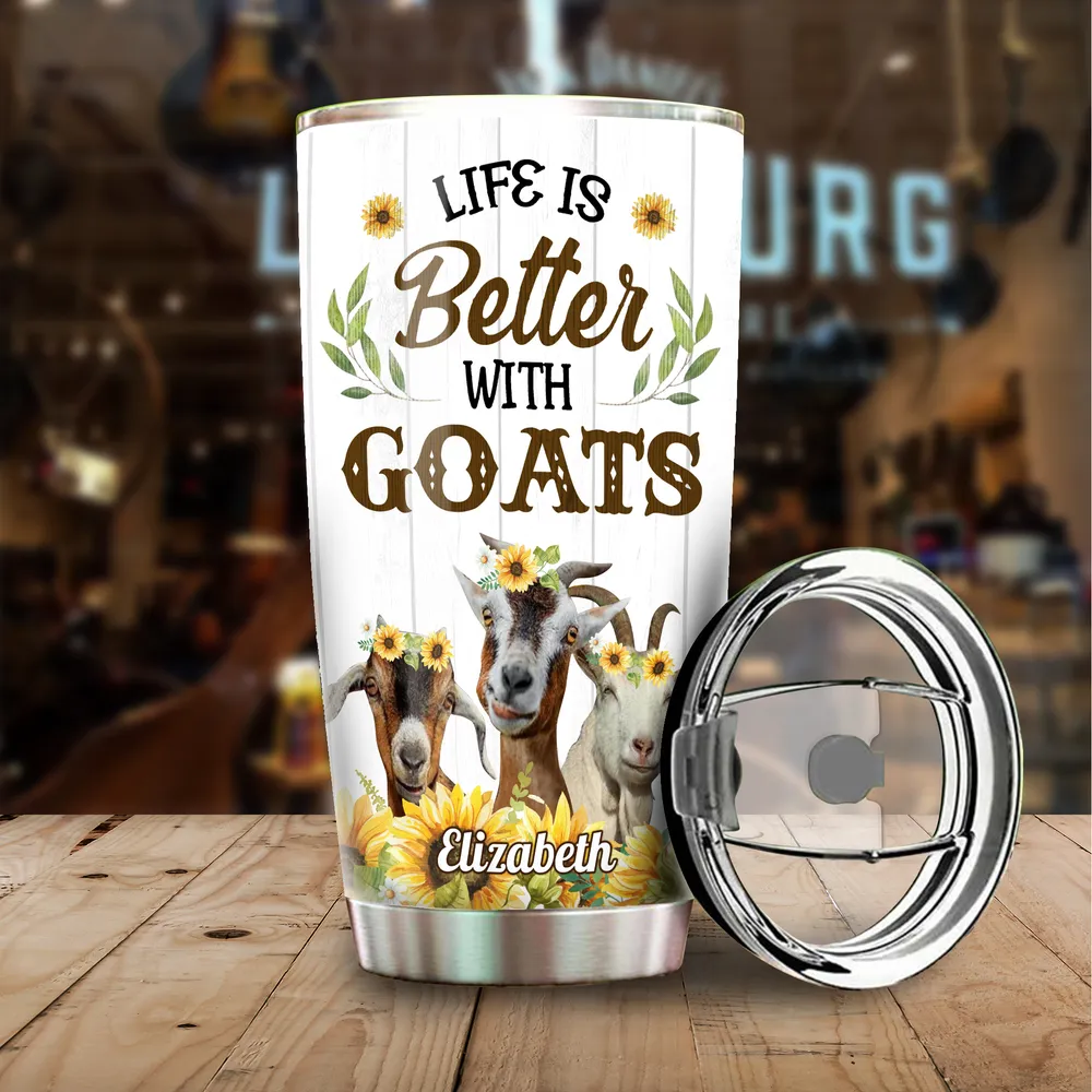 Personalized Life Is Better With Goats Sunflower Full Printed Stainless Steel Tumbler (20oz) white 20oz