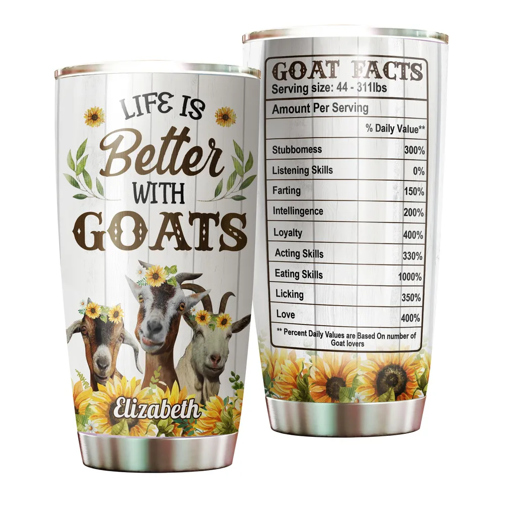 Personalized Life Is Better With Goats Sunflower Full Printed Stainless Steel Tumbler (20oz) white 20oz