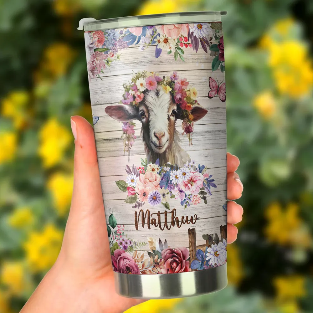Personalized Just A Girl Who Loves Goat Flower Full Printed Stainless Steel Tumbler (20oz) white 20oz