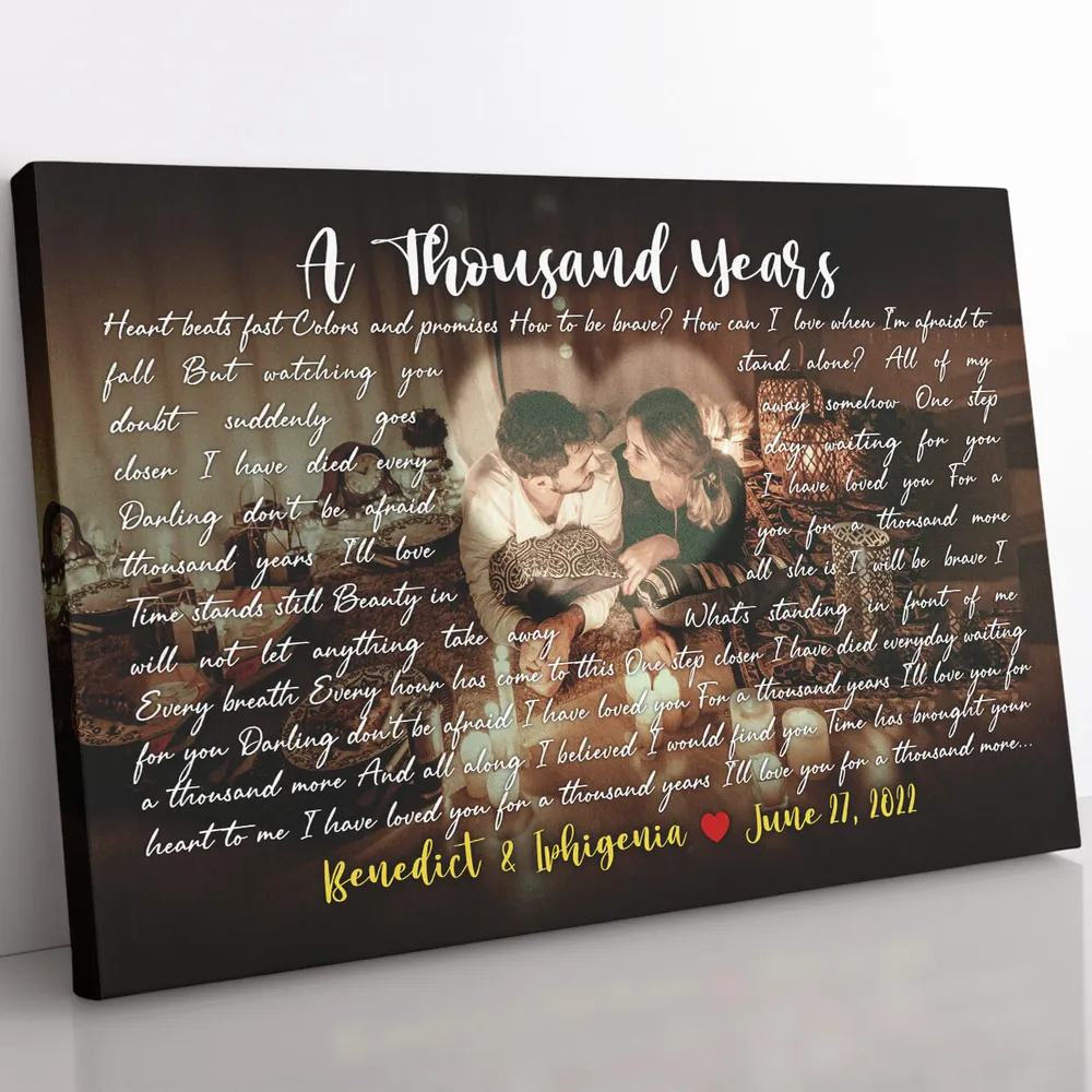Personalized Custom Song Lyrics On Picture Photo Canvas CS48 Ready To Hang Landscape Canvas white 14x11in