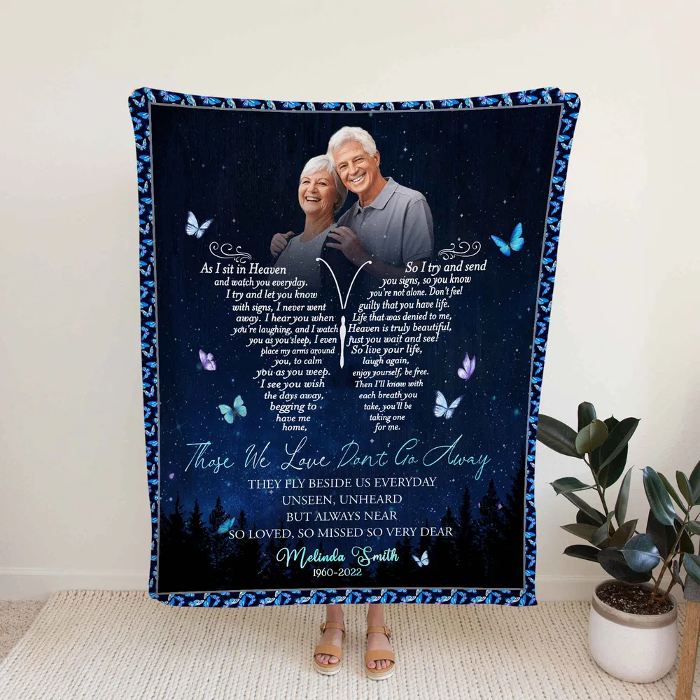 Personalized Photo In Loving Memory Memorial As I Sit In Heaven Sherpa Fleece Blanket FBL127 Cozy Plush Fleece Blanket white 30x40in