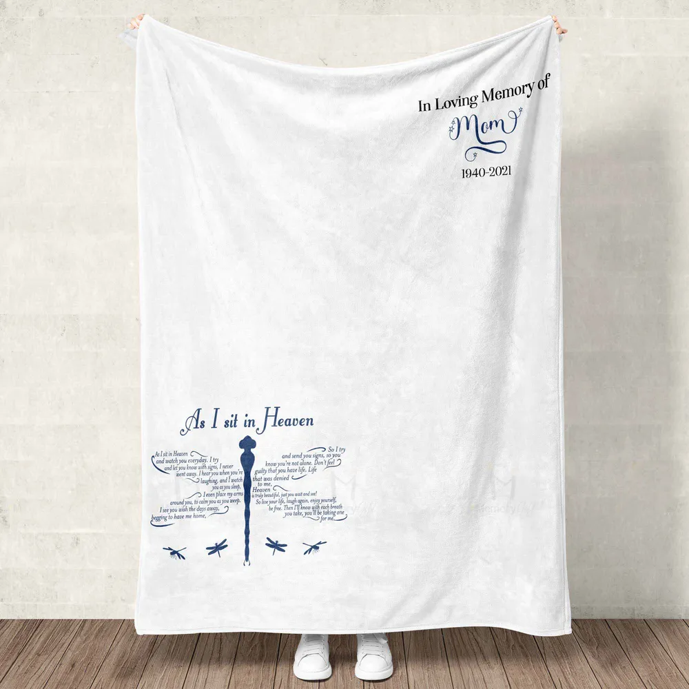 Personalized Name In Loving Memory Memorial As I Sit In Heaven Sherpa Fleece Blanket FBL115 Cozy Plush Fleece Blanket white 30x40in
