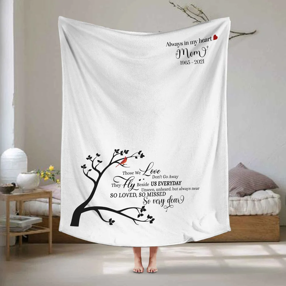 Personalized Name In Loving Memory Memorial Cardinal Sherpa Fleece Blanket FBL117 Cozy Plush Fleece Blanket white 30x40in