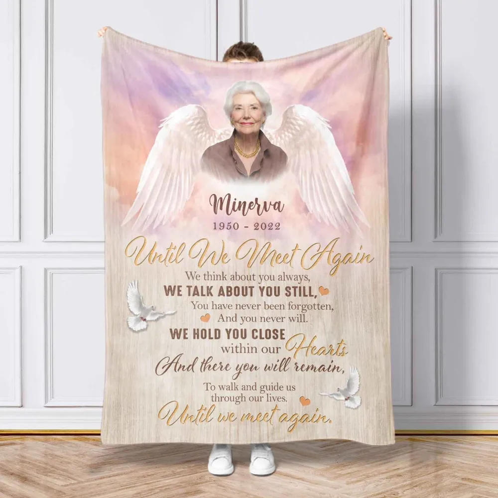 Personalized Photo Memorial Until We Meet Again Sherpa Fleece Blanket FBL137 Cozy Plush Fleece Blanket white 30x40in