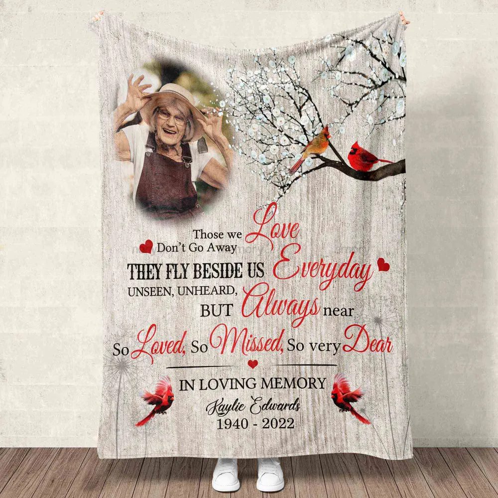 Personalized Photo In Loving Memory Memorial Cardinal Sherpa Fleece Blanket FBL128 Cozy Plush Fleece Blanket white 30x40in
