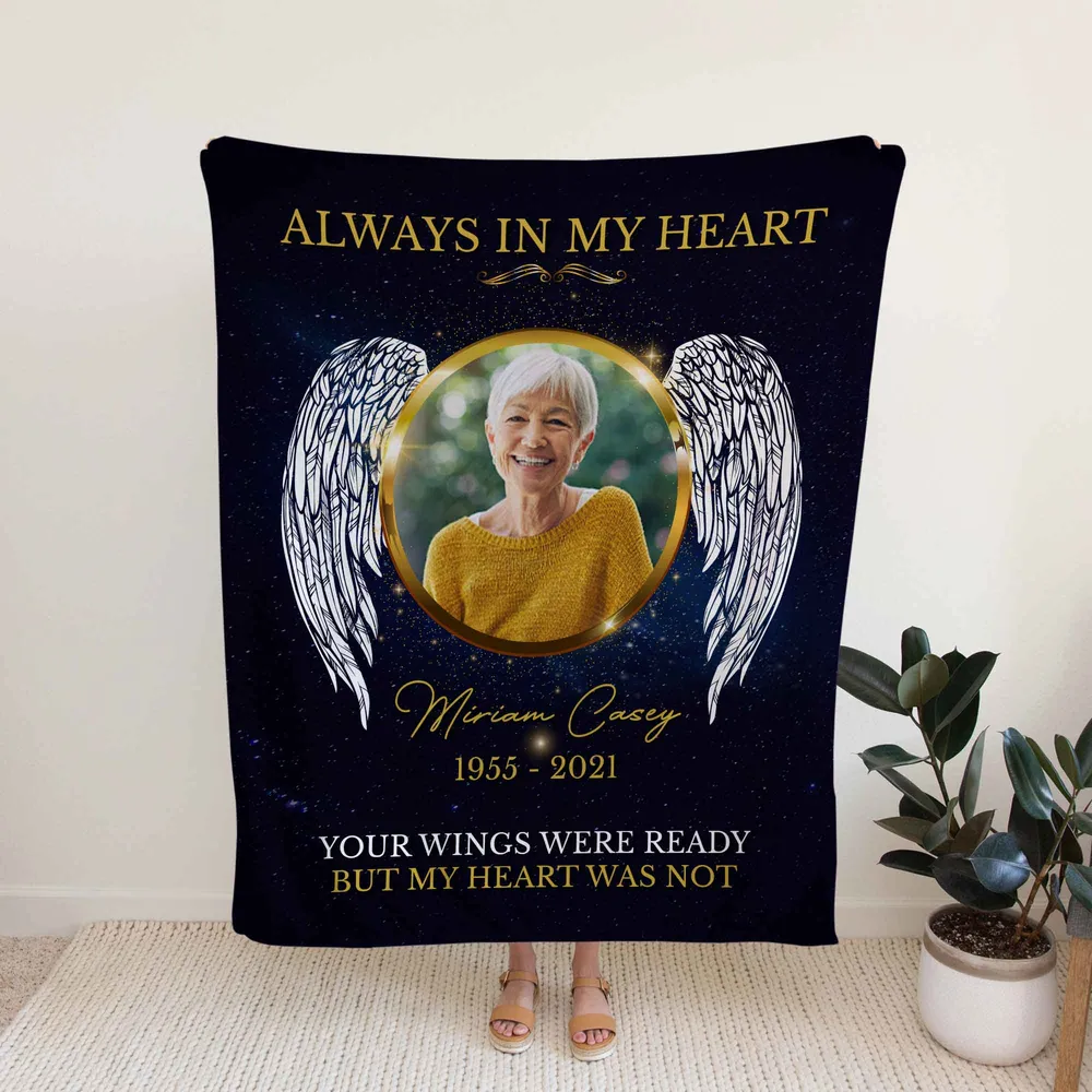 Personalized Photo Memorial In My Heart Sherpa Fleece Blanket FBL134 Cozy Plush Fleece Blanket white 30x40in