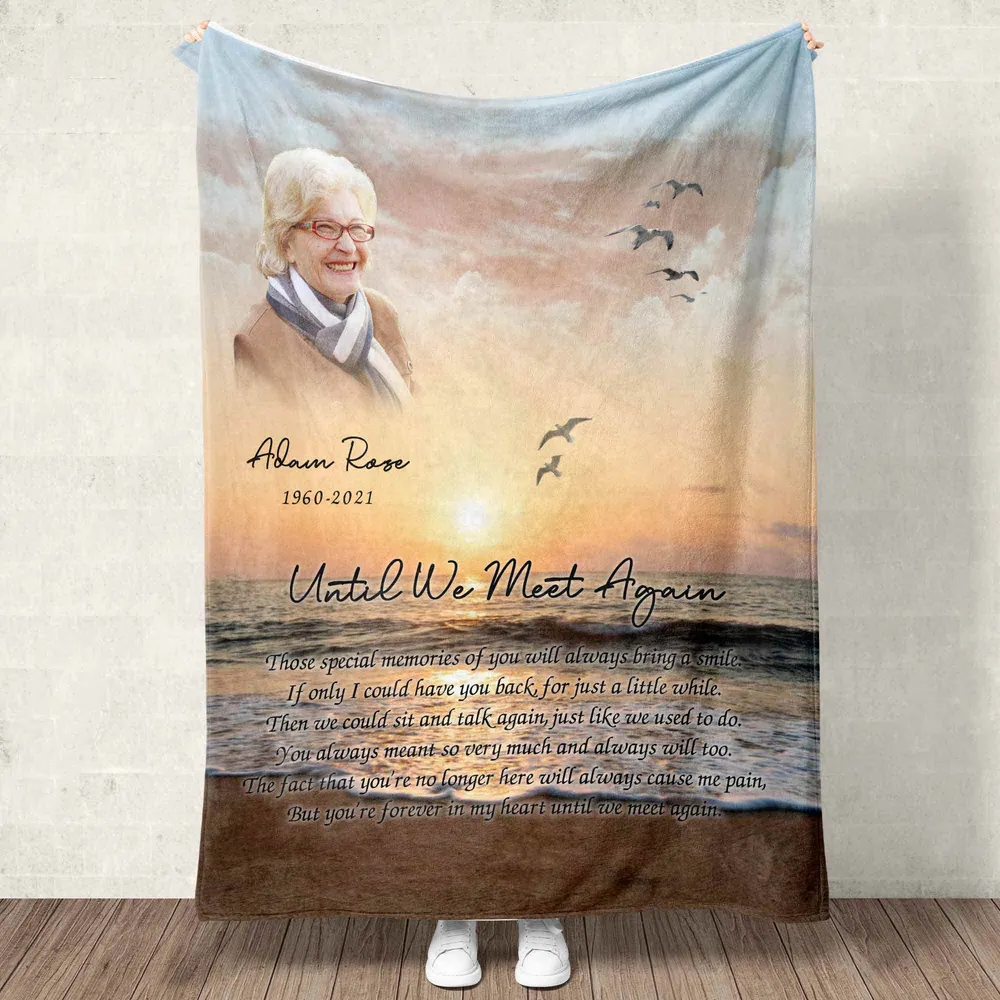Personalized Photo Name Memorial Sherpa Fleece Blanket FBL132 Cozy Plush Fleece Blanket white 30x40in