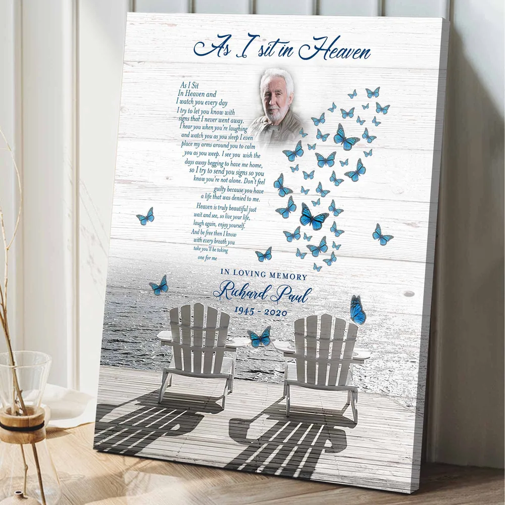 Personalized Custom Memorial Dad Father As I Sit In Heaven Canvas Print DC133 Ready To Hang Portrait Canvas white 11x14in