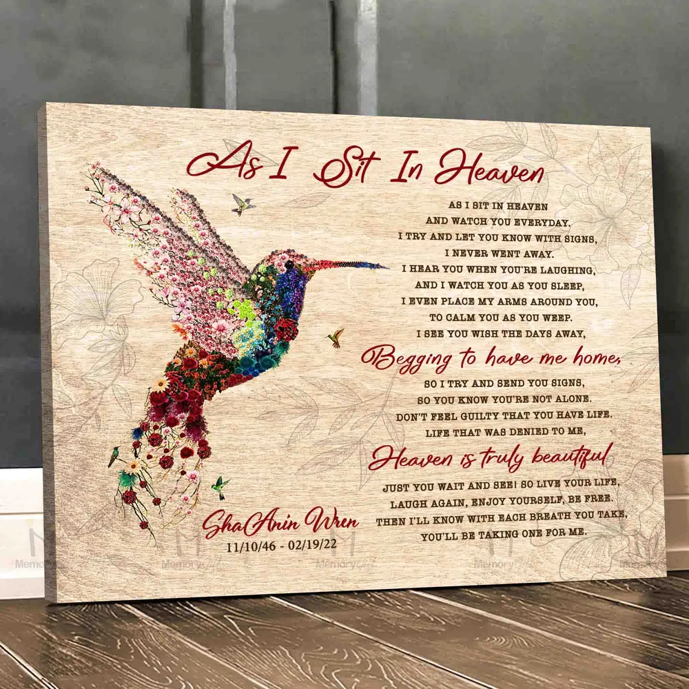 Personalized Custom Memorial As I Sit In Heaven Canvas Print DC129 Ready To Hang Landscape Canvas white 14x11in