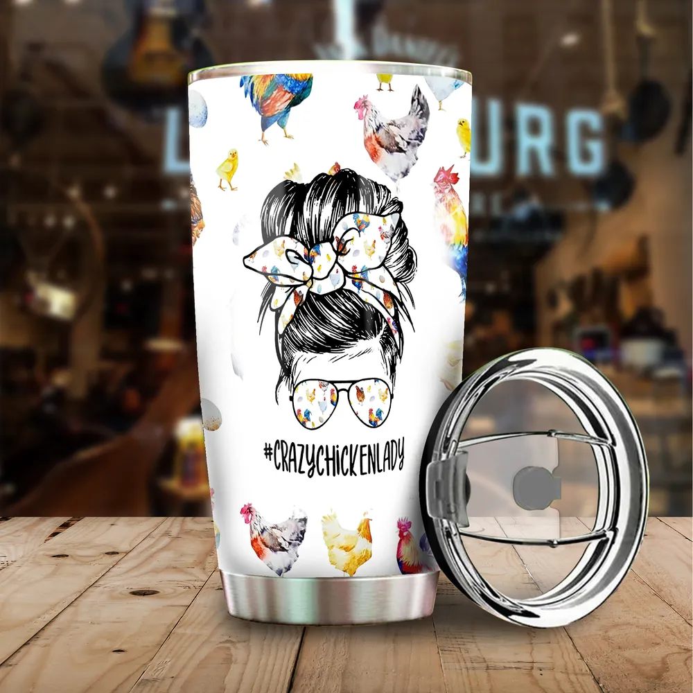 Custom Name Crazy Chicken Lady Full Printed Stainless Steel Tumbler (20oz) white 20oz