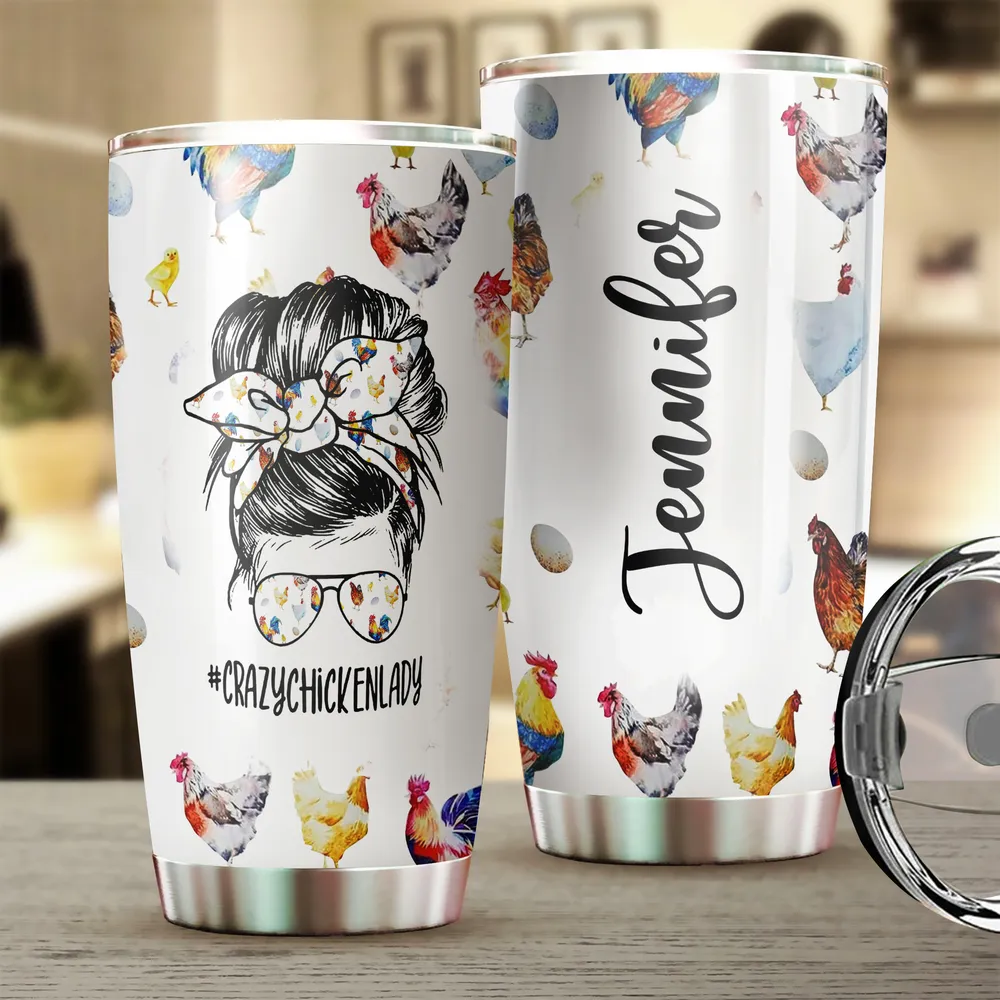 Custom Name Crazy Chicken Lady Full Printed Stainless Steel Tumbler (20oz) white 20oz
