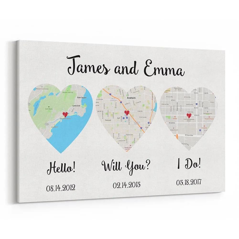 Personalized Custom Hello Will You I Do Map Canvas Print CS76 Ready To Hang Landscape Canvas white 14x11in