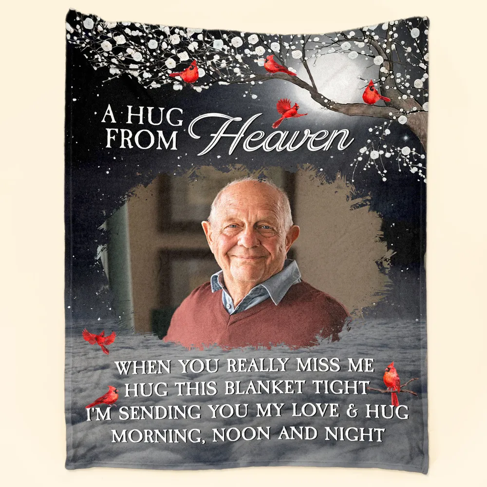Personalized Photo Memorial A Hug From Heaven Sherpa Fleece Blanket FBL143 Cozy Plush Fleece Blanket white 30x40in