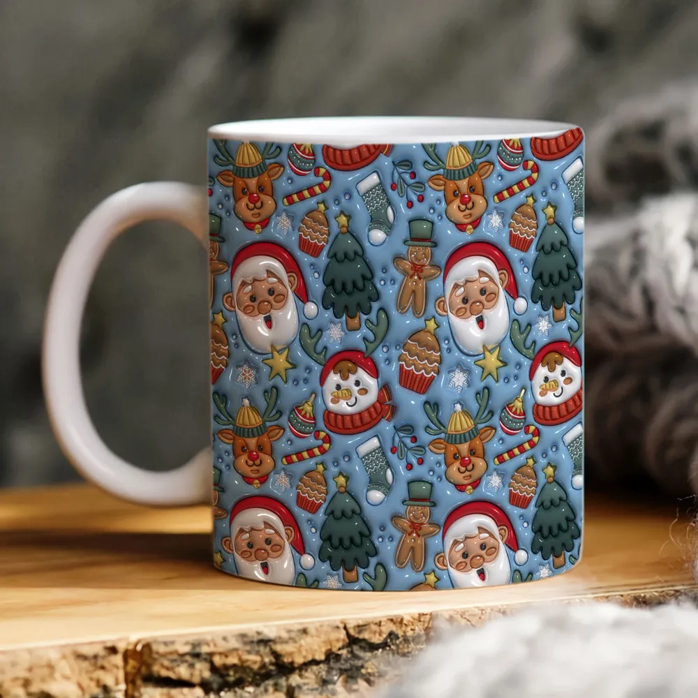 3D Inflated Christmas santa snowman Xmas pattern mug