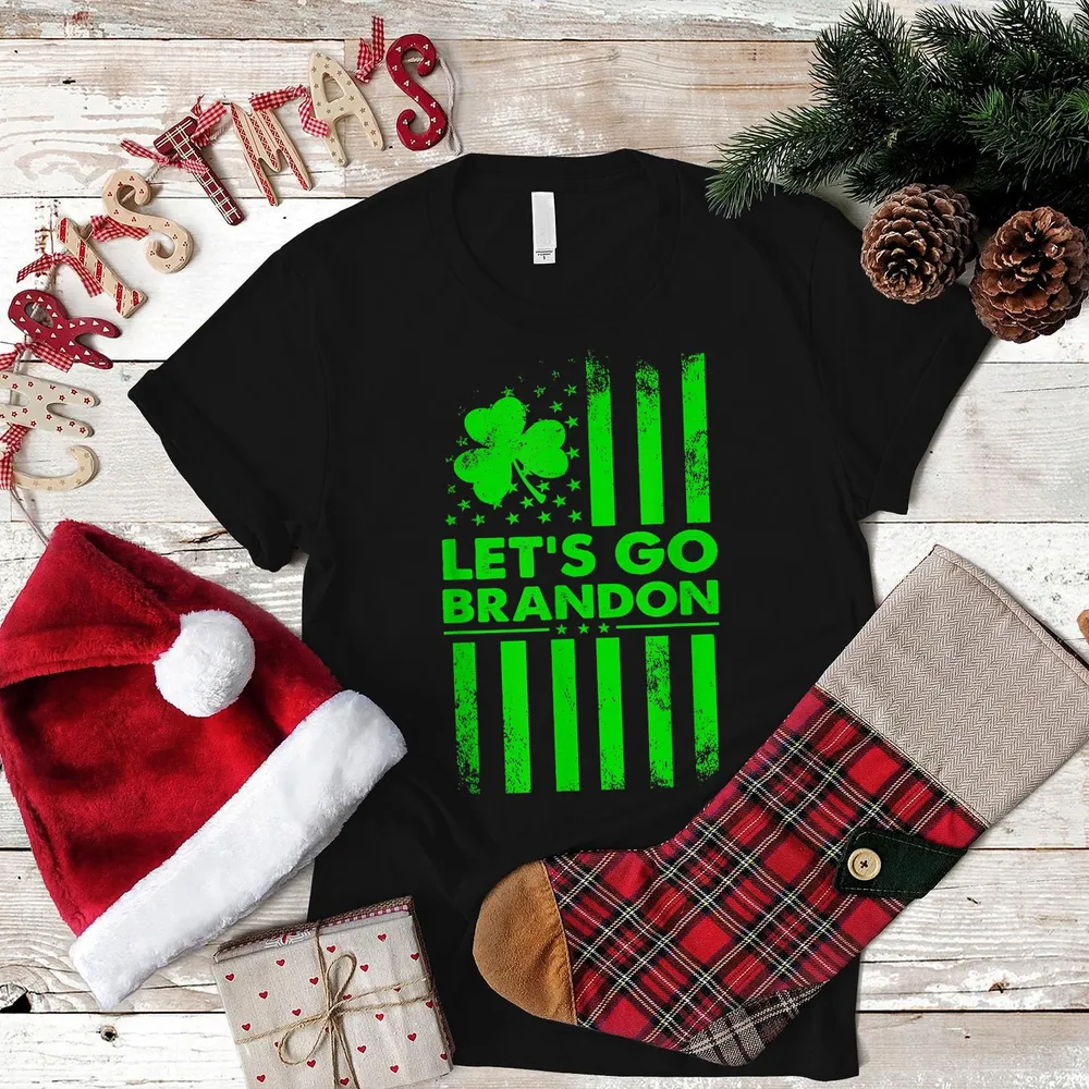 Lets Go Brandon St Patricks Day Irish American Flag Shamrock Shirt