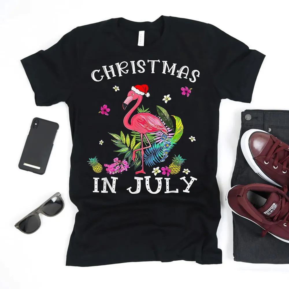 Christmas In July S For Women Pink Flamingo Shirt