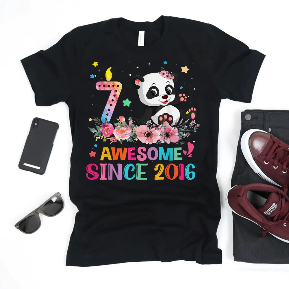 Awesome Since 2016 7th Birthday 7 Year Old Panda Unicorn Shirt