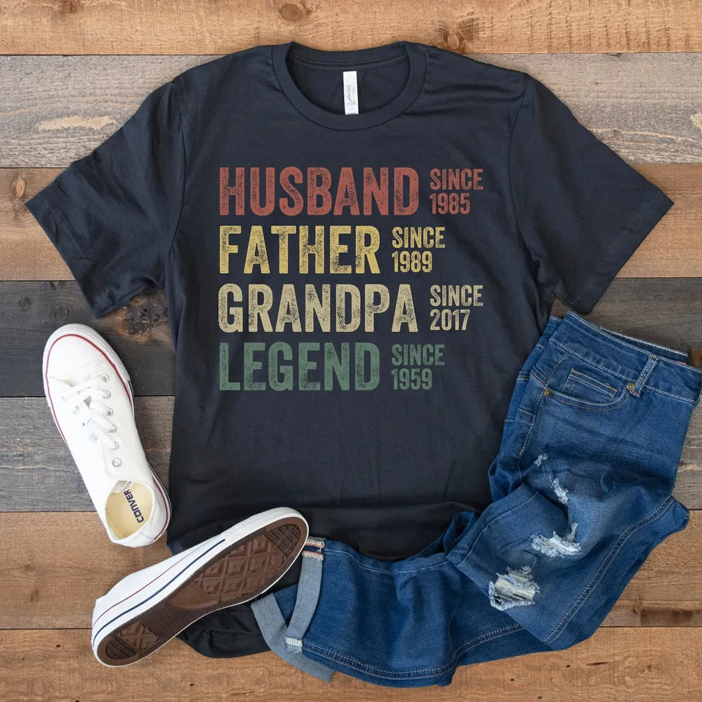 Personalized Dad Grandpa Shirt, Father's Day Shirt, Husband Father Grandpa Legend, Grandfather Custom Dates, Funny Dad Birthday Gift for Men