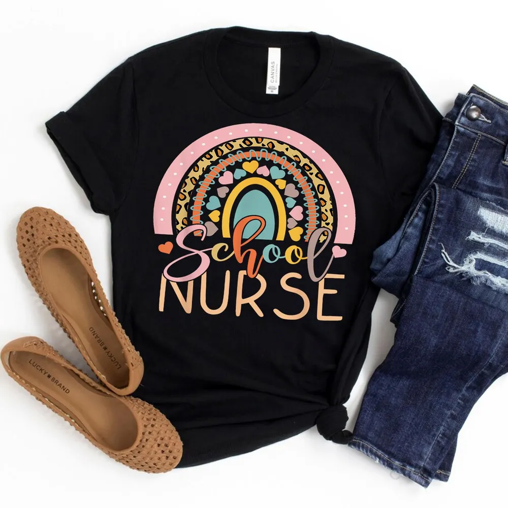 Funny School Nurse Rainbow Leopard Nurse Back To School Shirt