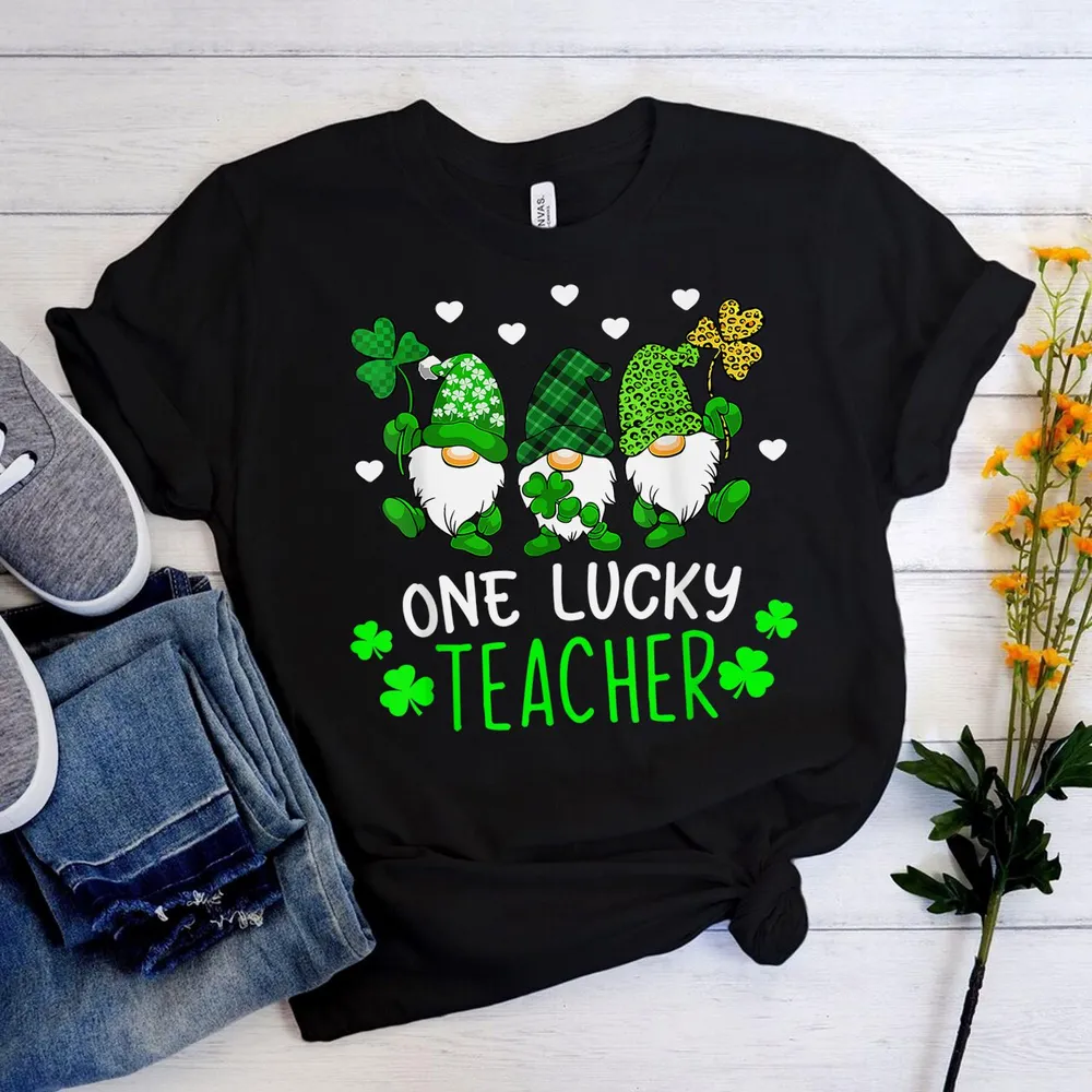 Teacher St Patricks Day Funny Gnome One Lucky Teacher Shirt