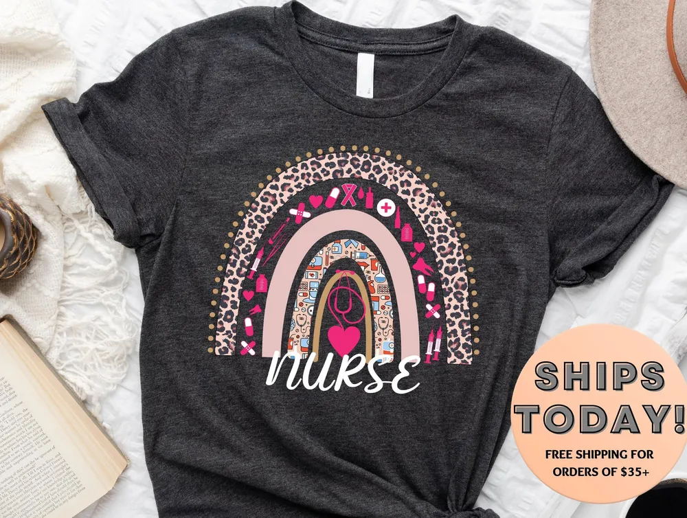 Rainbow Nurse Shirt, Leopard Print Nurse Life Shirt, Registered Nurse Shirt, RN Shirts, Nurse Week Shirt, CNA Shirt, Nursing School Tee