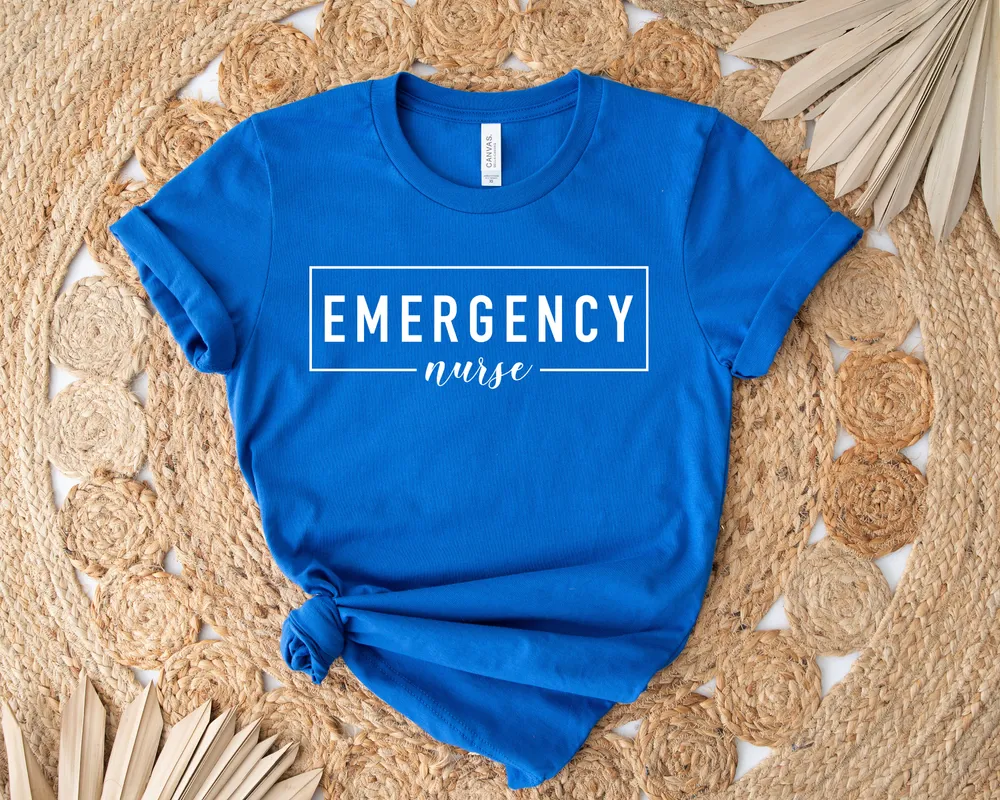 Emergency Nurse T- Shirt, Royal Blue, Black, White, Charcoal