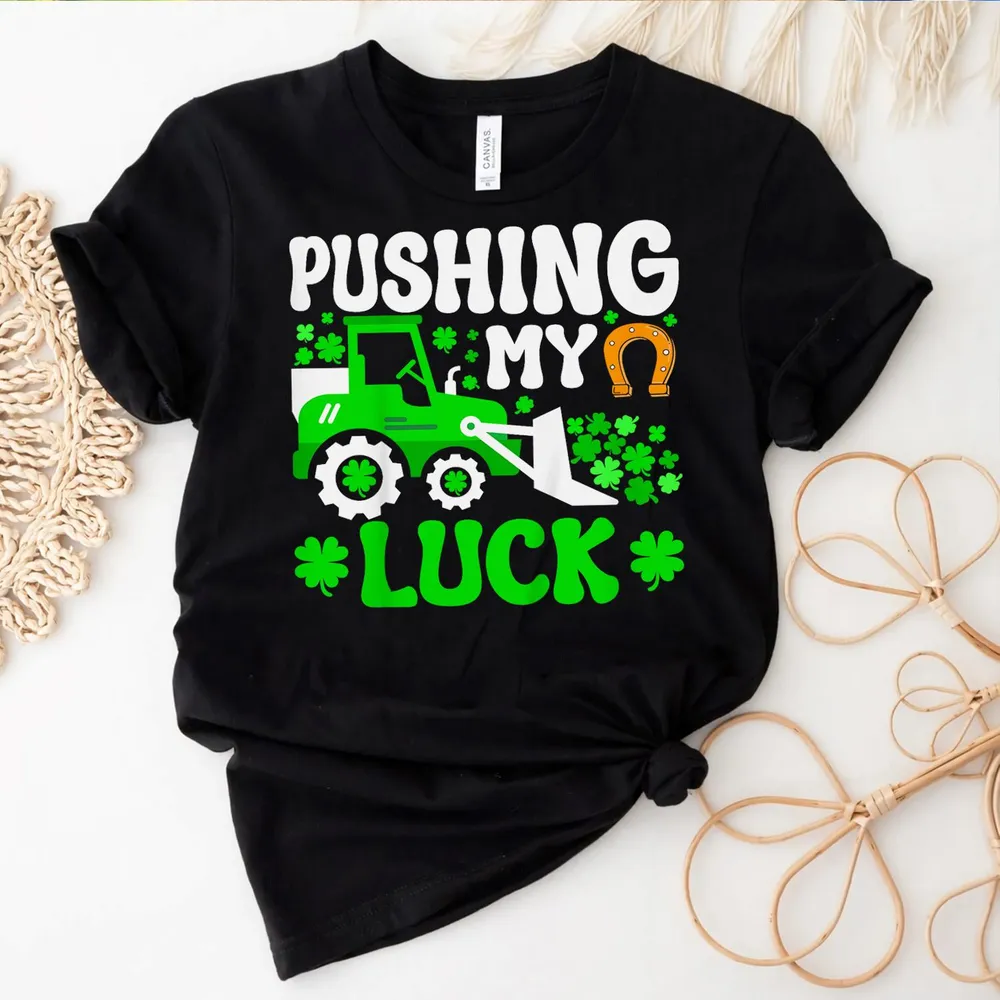 Kids Pushing My Luck Tractor Truck St Patricks Day Kids Shirt