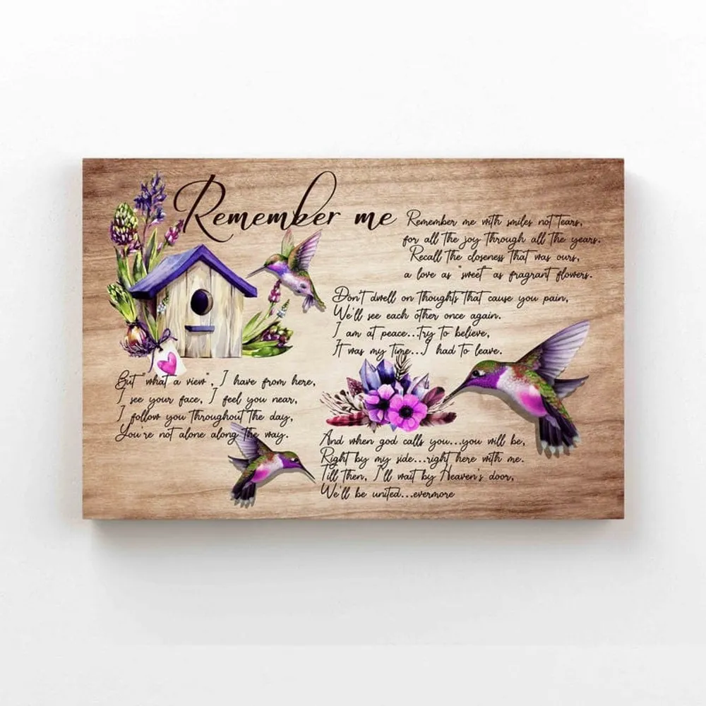 Remember Me Sympathy Gifts Canvas, Hummingbird And Flower Canvas,