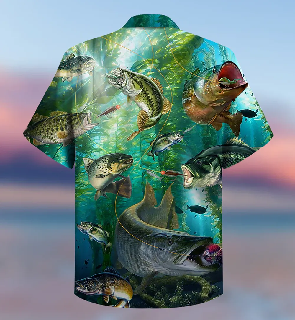 Fish More Worry Less AOP Unisex Hawaiian Shirt 2 white s