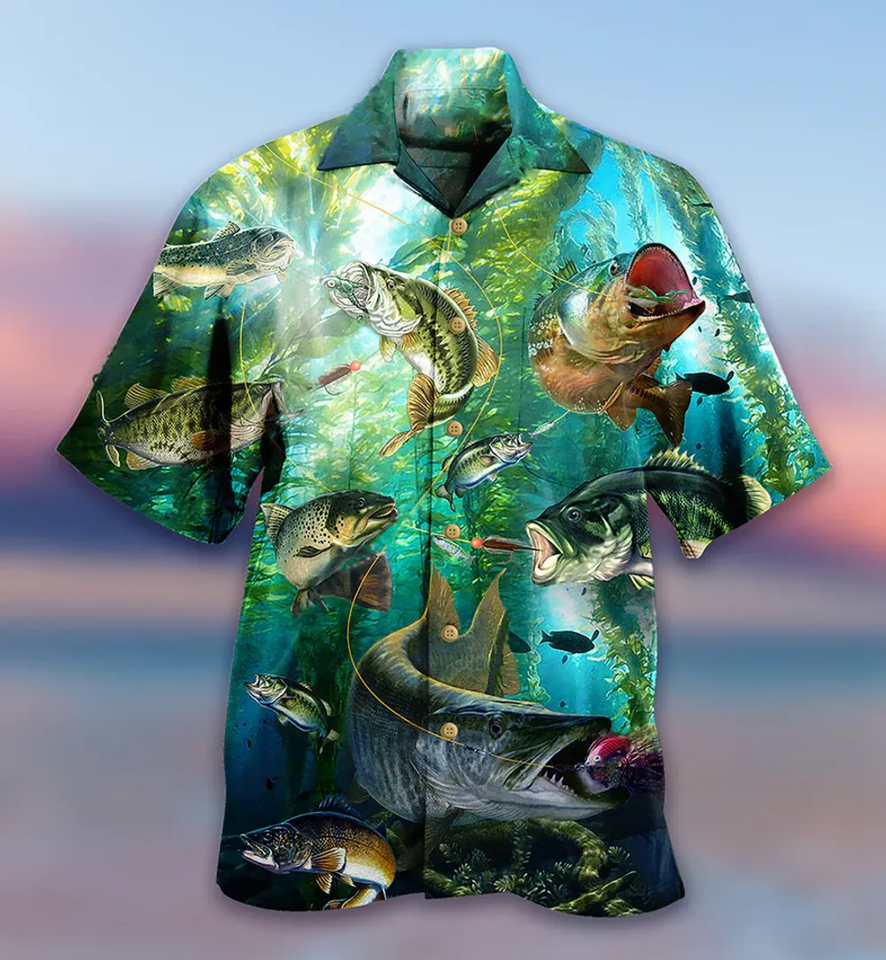 Fish More Worry Less AOP Unisex Hawaiian Shirt 2 white s