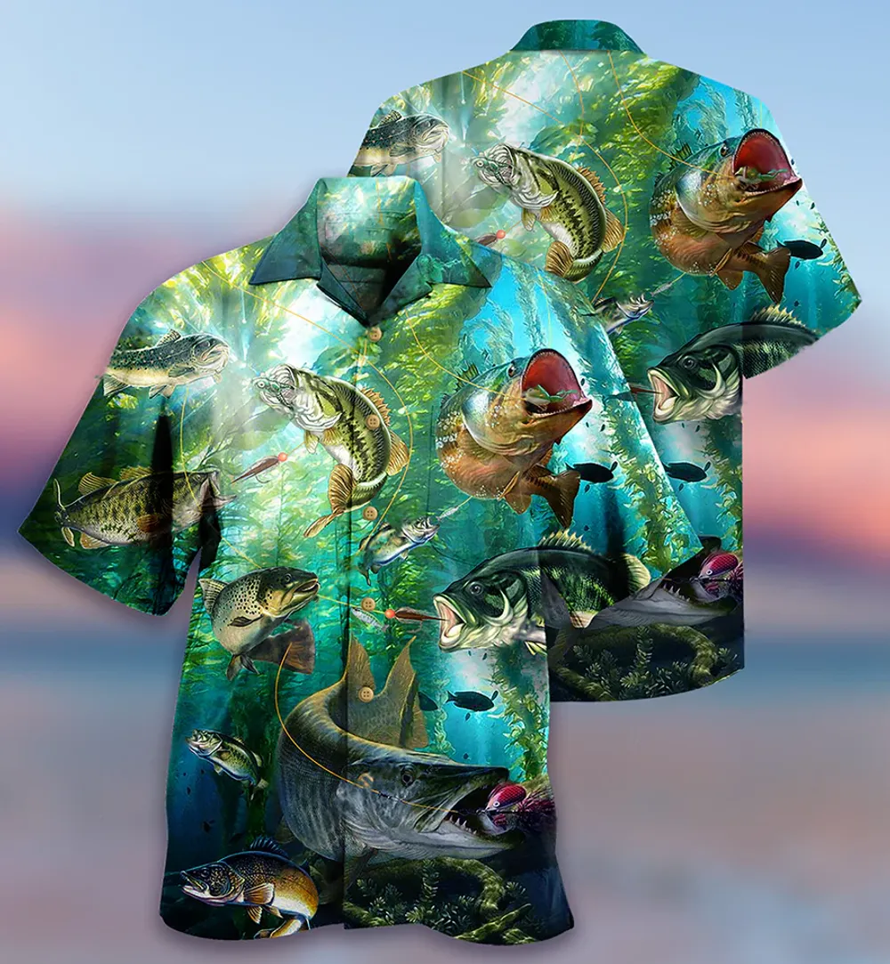 Fish More Worry Less AOP Unisex Hawaiian Shirt 2 white s