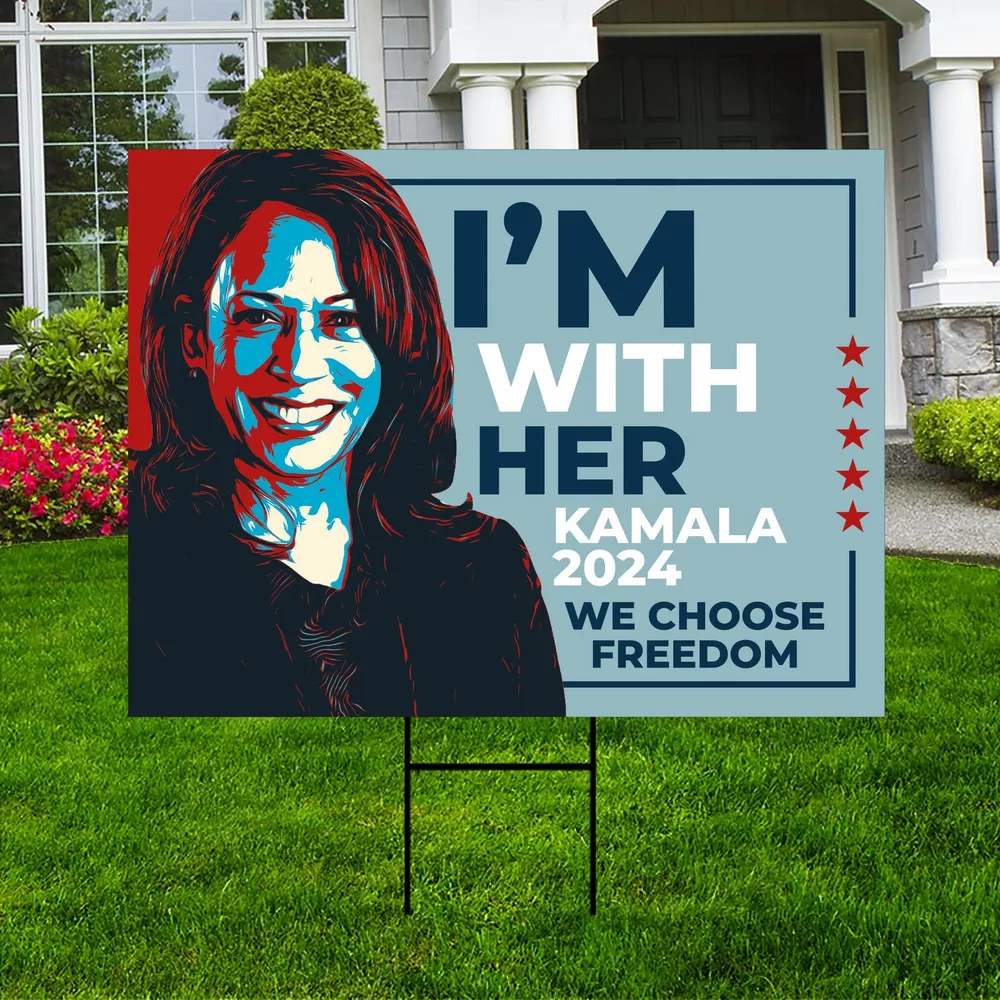 Kamala Harris Yard Sign Made in USA Size Large With Stake YS14 Yard Sign white 1pack