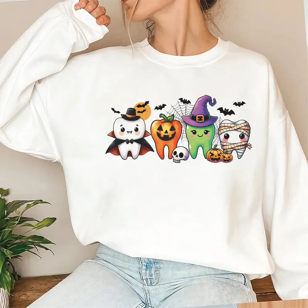 Funny Halloween Dentist Sweatshirt, Halloween Dentist Sweatshirt, Dental Assistance Shirt Gift, Spooky Dentist, Cute Halloween Tooth Shirt Unisex Sweatshirt white s