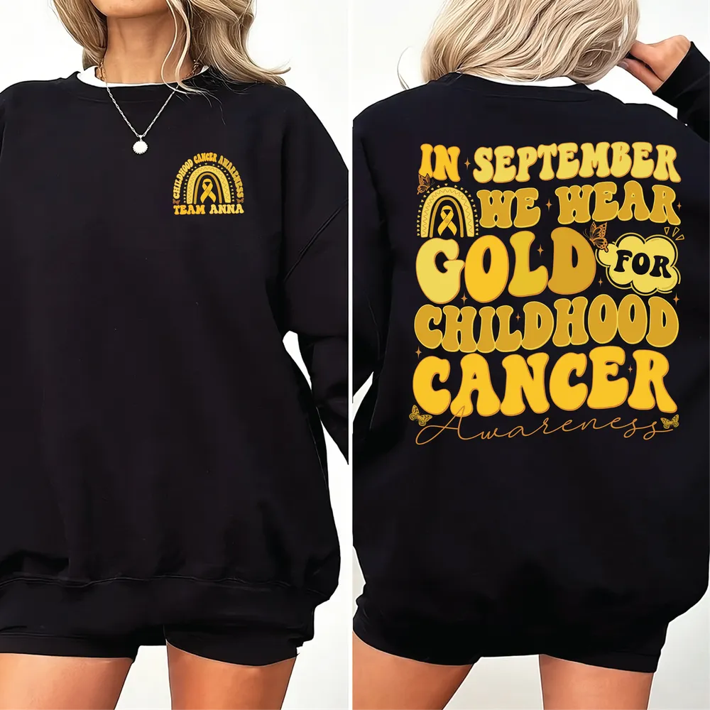 In September We Wear Gold Childhood Cancer Awareness, Cancer Awareness Shirt, Gold Ribbon Shirt, Pediatric Nurse Shirt, Cancer Support Gift Unisex Sweatshirt white s