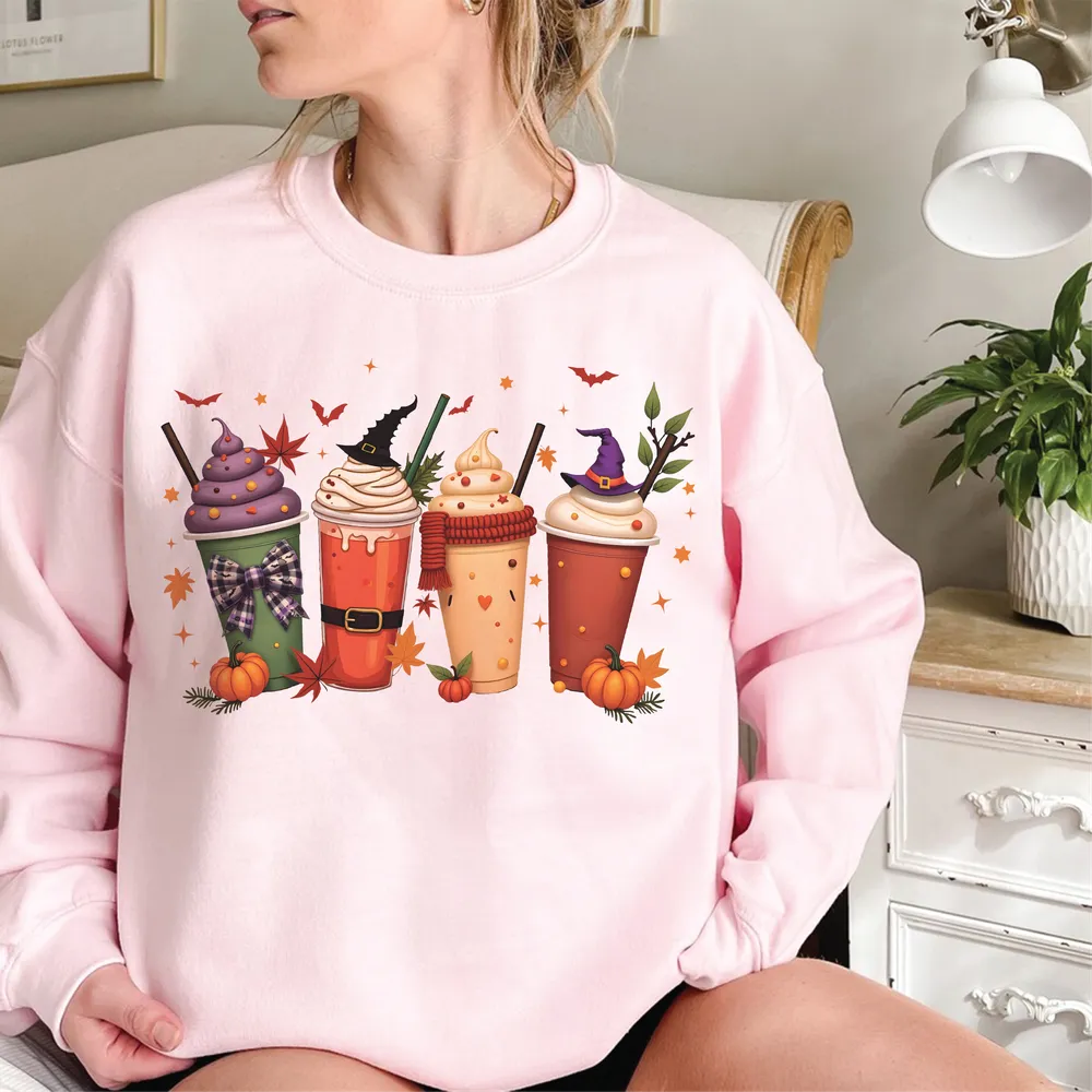 Spooky Milk Tea Latte Coffee Halloween Sweatshirt, Spooky Boba Shirt, Latte Shirt, Coffee Shirt, Witch Shirt, Halloween Gift For Boba Lover Unisex Sweatshirt white s