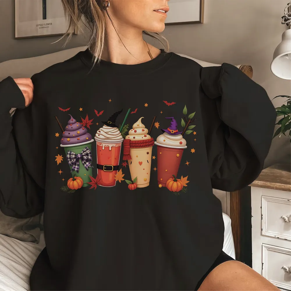 Spooky Milk Tea Latte Coffee Halloween Sweatshirt, Spooky Boba Shirt, Latte Shirt, Coffee Shirt, Witch Shirt, Halloween Gift For Boba Lover Unisex Sweatshirt white s