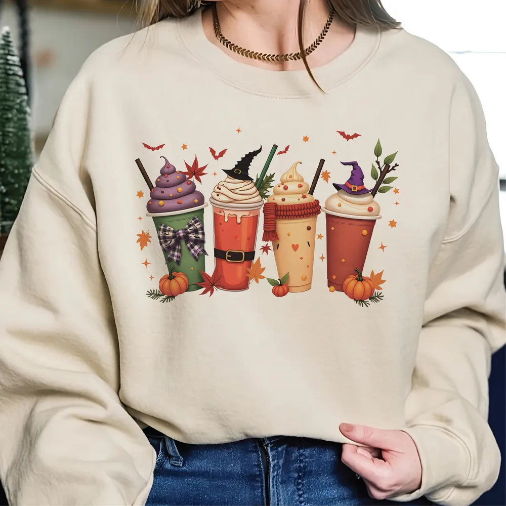 Spooky Milk Tea Latte Coffee Halloween Sweatshirt, Spooky Boba Shirt, Latte Shirt, Coffee Shirt, Witch Shirt, Halloween Gift For Boba Lover Unisex Sweatshirt white s