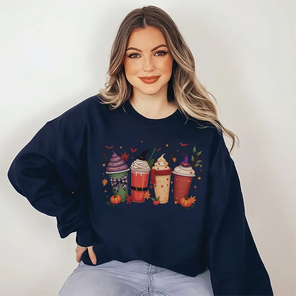 Spooky Milk Tea Latte Coffee Halloween Sweatshirt, Spooky Boba Shirt, Latte Shirt, Coffee Shirt, Witch Shirt, Halloween Gift For Boba Lover Unisex Sweatshirt white s