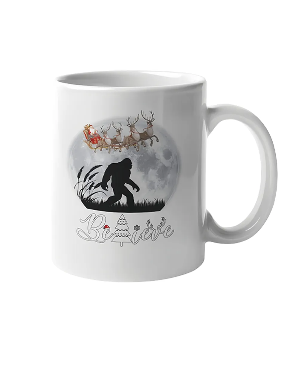 Bigfoot Christmas Coffee Mug Believe Santa Moon Sasquatch Cute Funny