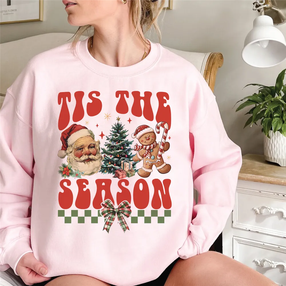 Tis the Season Christmas Shirt, Coquette Christmas Crewneck Sweatshirt, Retro Christmas Sweatshirt, Coquette Christmas Shirt, Christmas Gift Unisex Sweatshirt white s