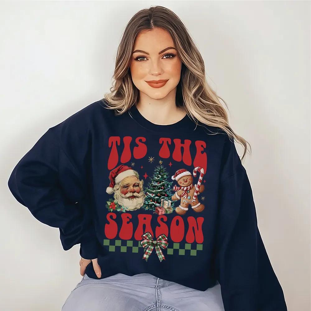 Tis the Season Christmas Shirt, Coquette Christmas Crewneck Sweatshirt, Retro Christmas Sweatshirt, Coquette Christmas Shirt, Christmas Gift Unisex Sweatshirt white s