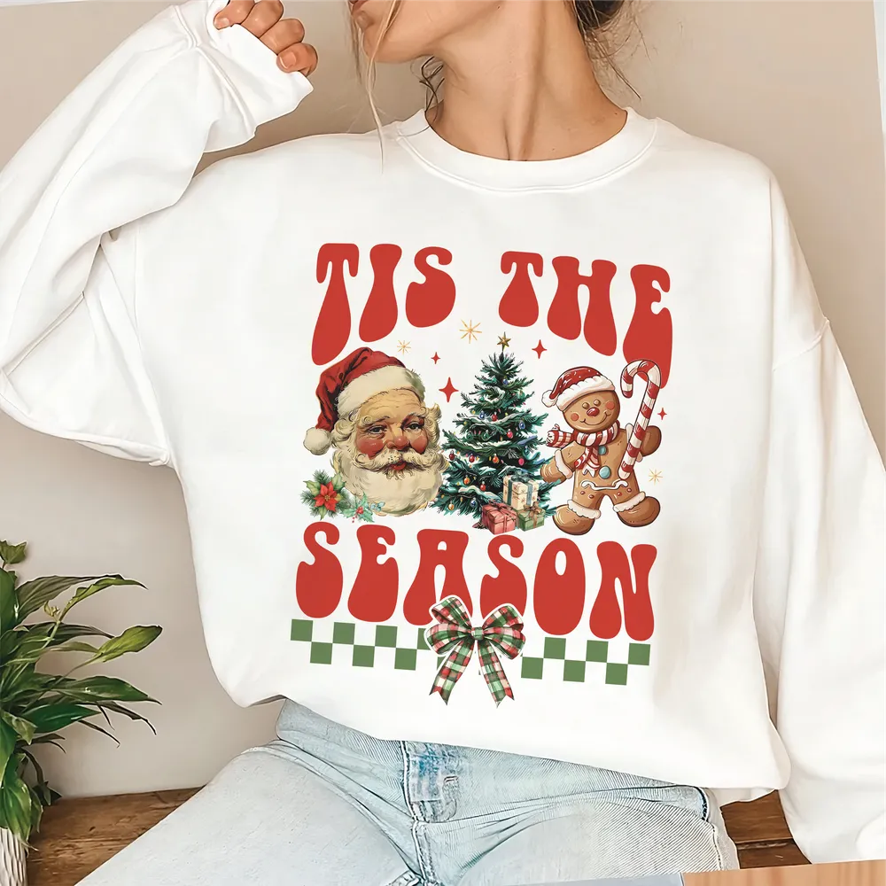 Tis the Season Christmas Shirt, Coquette Christmas Crewneck Sweatshirt, Retro Christmas Sweatshirt, Coquette Christmas Shirt, Christmas Gift Unisex Sweatshirt white s