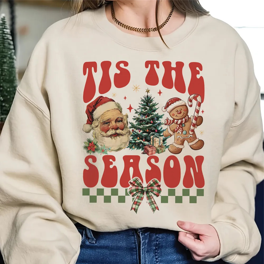 Tis the Season Christmas Shirt, Coquette Christmas Crewneck Sweatshirt, Retro Christmas Sweatshirt, Coquette Christmas Shirt, Christmas Gift Unisex Sweatshirt white s