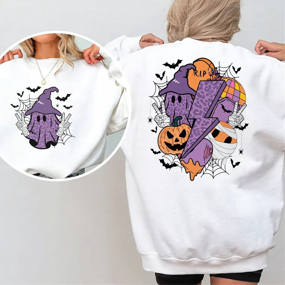 Retro Spooky Season Sweatshirt, Spooky Sweatshirt, Spooky Halloween, Vintage Halloween Shirt, Halloween Bat Shirt, Retro Halloween Shirt Unisex Sweatshirt white s