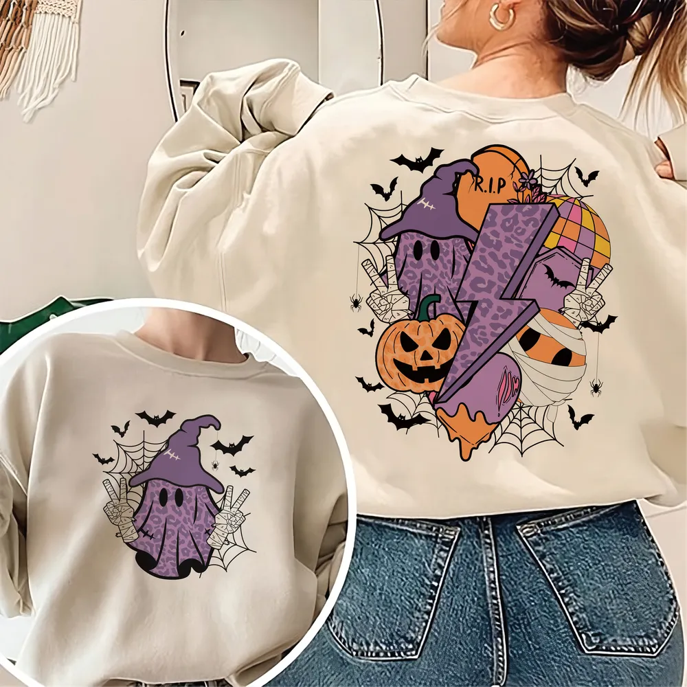 Retro Spooky Season Sweatshirt, Spooky Sweatshirt, Spooky Halloween, Vintage Halloween Shirt, Halloween Bat Shirt, Retro Halloween Shirt Unisex Sweatshirt white s