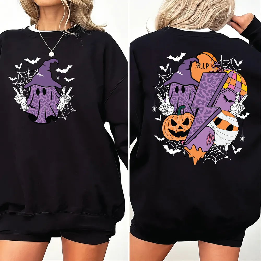 Retro Spooky Season Sweatshirt, Spooky Sweatshirt, Spooky Halloween, Vintage Halloween Shirt, Halloween Bat Shirt, Retro Halloween Shirt Unisex Sweatshirt white s