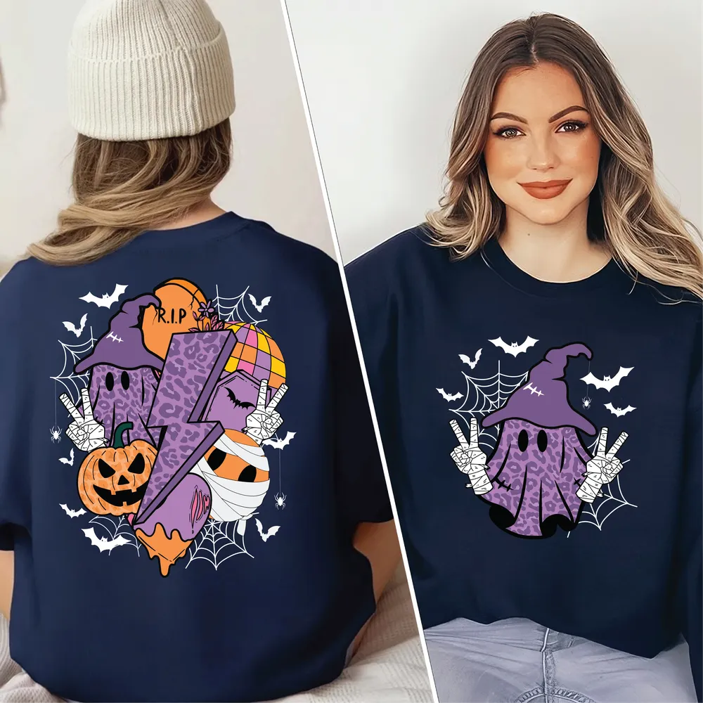 Retro Spooky Season Sweatshirt, Spooky Sweatshirt, Spooky Halloween, Vintage Halloween Shirt, Halloween Bat Shirt, Retro Halloween Shirt Unisex Sweatshirt white s