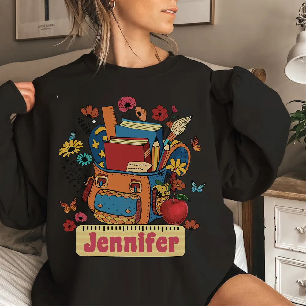 Custom Teacher Shirt, Teacher Team Shirts, Personalized School, Teacher Gift, Customized Name Teacher Shirt, Teacher Wildflower Shirt Unisex Sweatshirt white s