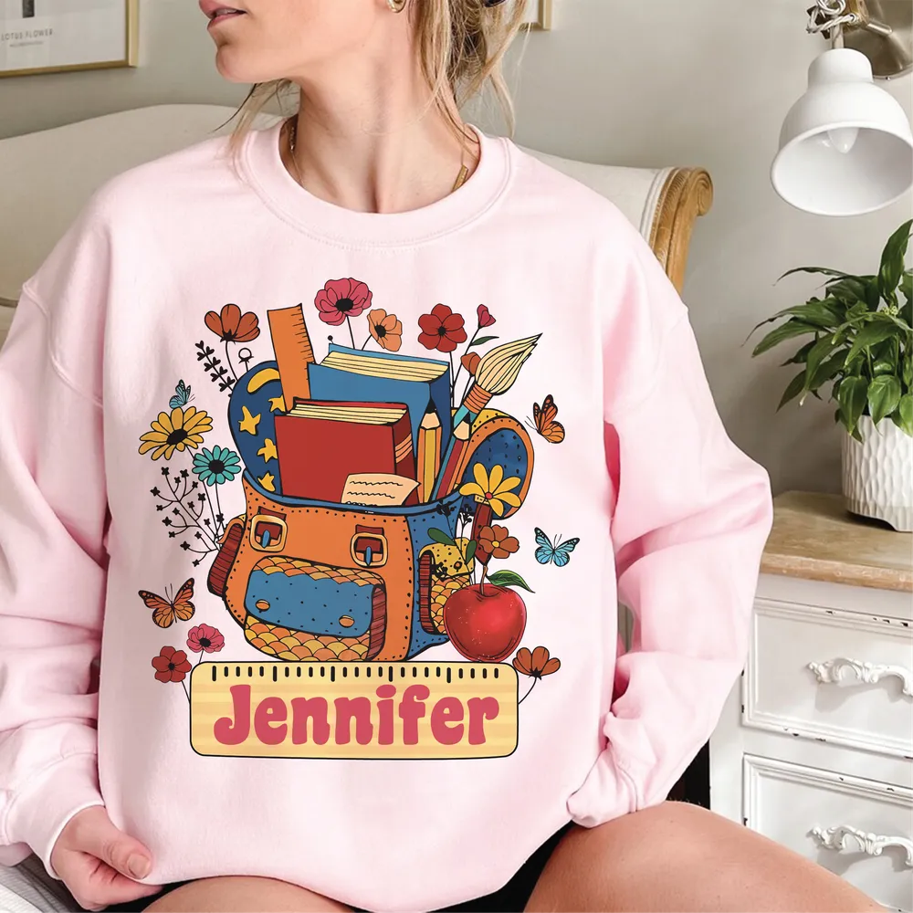Custom Teacher Shirt, Teacher Team Shirts, Personalized School, Teacher Gift, Customized Name Teacher Shirt, Teacher Wildflower Shirt Unisex Sweatshirt white s