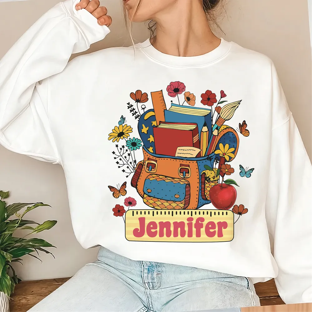 Custom Teacher Shirt, Teacher Team Shirts, Personalized School, Teacher Gift, Customized Name Teacher Shirt, Teacher Wildflower Shirt Unisex Sweatshirt white s